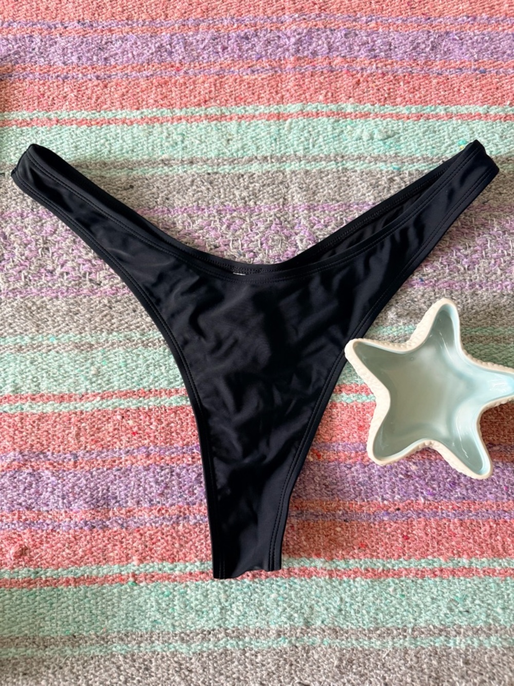 Relleciga Black Bikini Bottoms High Cut Thong XXL NWOT